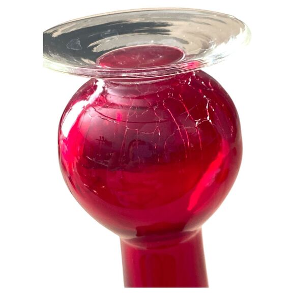 Vintage Ruby Red Glass Bud Vase 8" Ruffled Top Hand Blown Cranberry Style - Picture 5 of 7